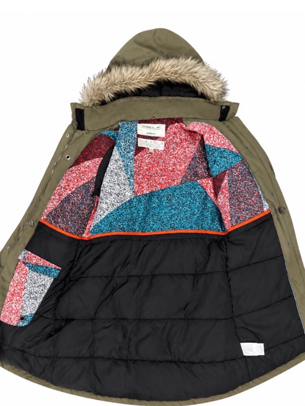 O'Neill Olive Green Hooded Parka with Faux Fur Trim size XL - Picture 3 of 6